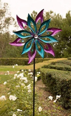Alpine Dual Floral Windmill Stake With Gems