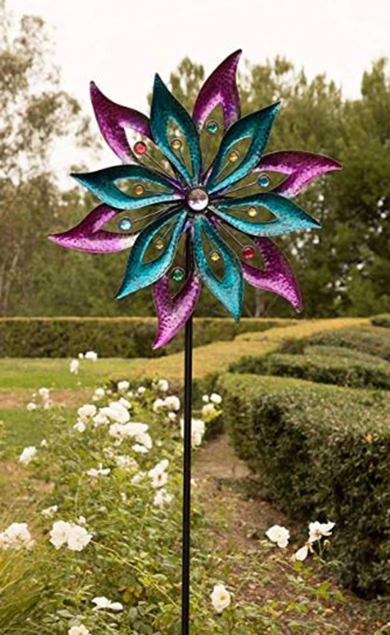 Alpine Dual Floral Windmill Stake With Gems 3 Alpine Dual Floral Windmill Stake With Gems