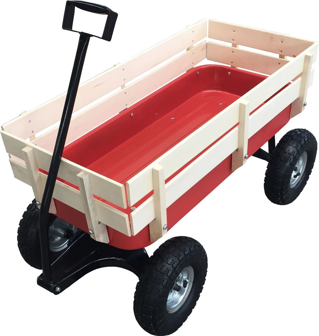 Backyard Expressions 40" Red Steel Wagon With Wooden Sides 3 Backyard Expressions 40" Red Steel Wagon With Wooden Sides