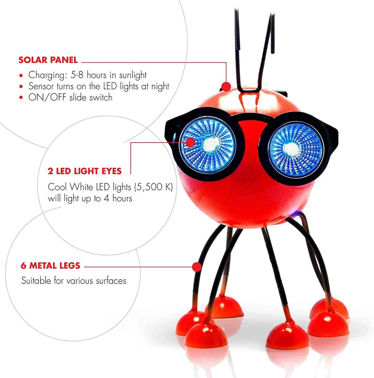 Metal Garden Art Decoration, Steel Red Ant Figurine With Solar Powered LED Lights For Yard, Patio, Lawn And Garden Decor And Ornament, Outdoor And Indoor Statue 5 Metal Garden Art Decoration, Steel Red Ant Figurine With Solar Powered LED Lights For Yard, Patio, Lawn And Garden Decor And Ornament, Outdoor And Indoor Statue - Image 3
