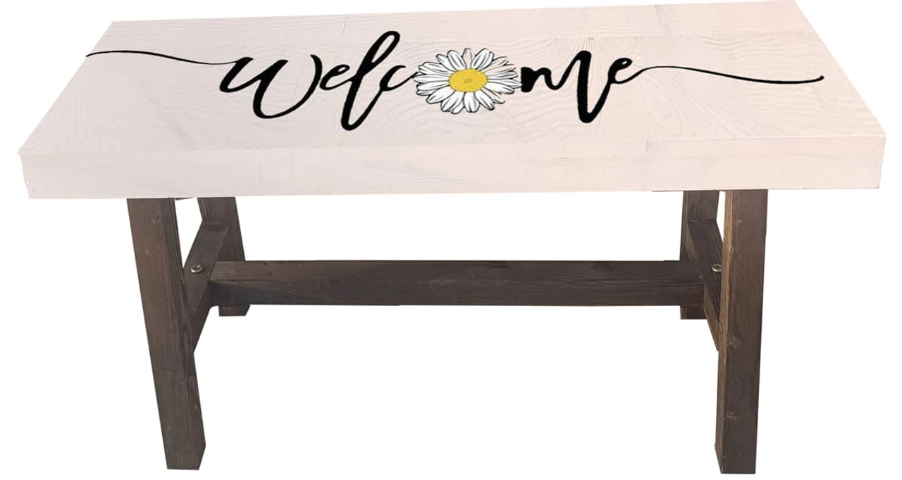 Wooden Daisy Welcome Garden Bench 31.5" 3 Wooden Daisy Welcome Garden Bench 31.5"
